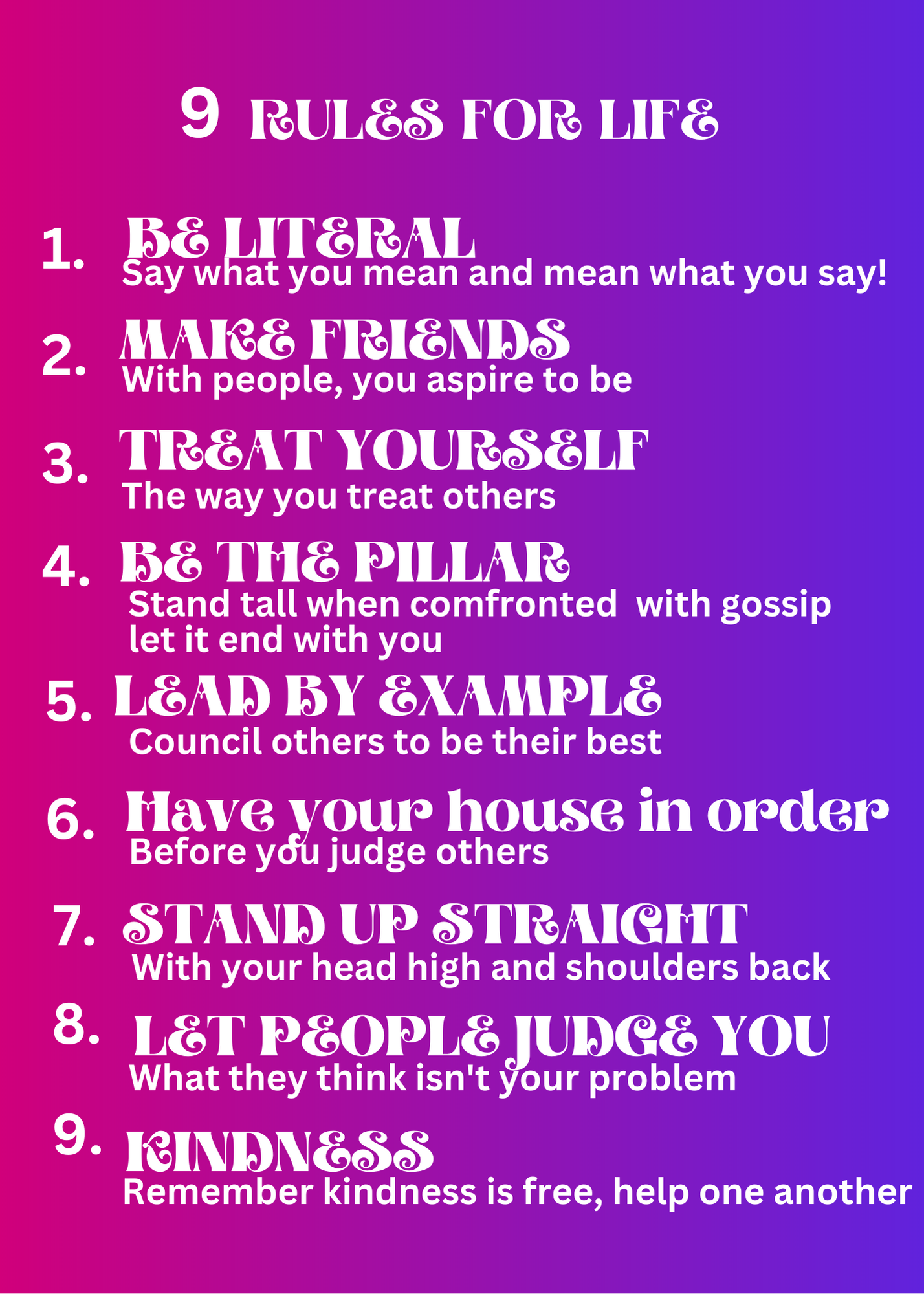 A list of 9 Rules of Kindness